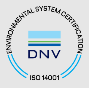 Tekstiä ja logo, tekstinä: Environmental system certification ISO 14001 DNV.