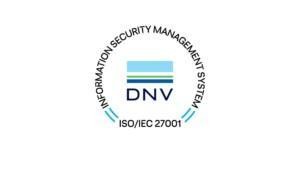Tietoturvasertifikaatin logo, jossa lukee: "information security management system ISO/IEC 27001".